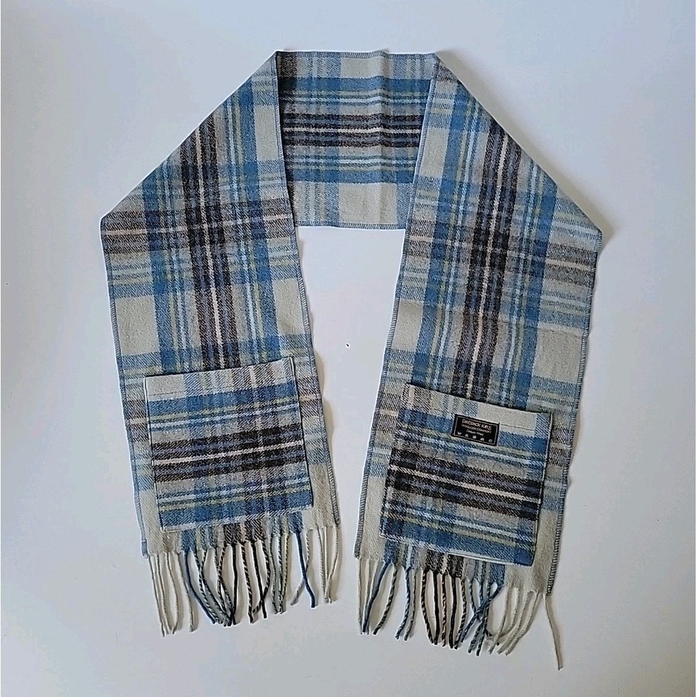 Patrick King‎ Fringed Wool Scarf Plaid Flannel Pockets Academia Classic Preppy